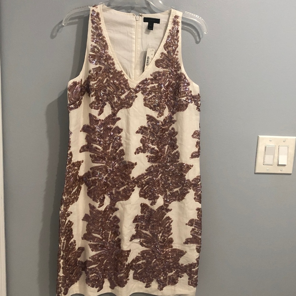 NWT J. Crew Linen/Cotton Sequin Iridescent Sleeveless Ivory Dress Women’s Size 6